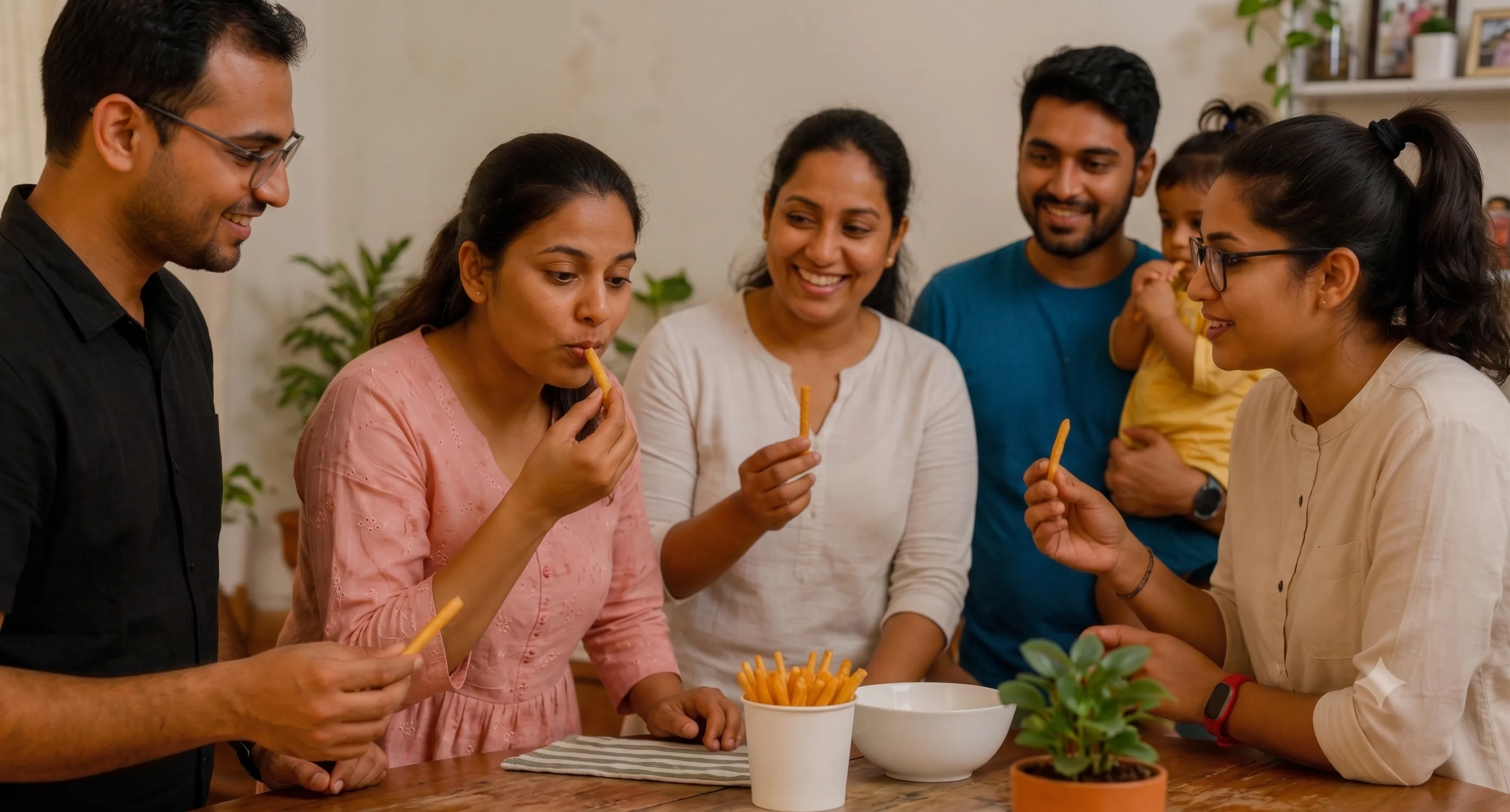 Group eating Remind Fries